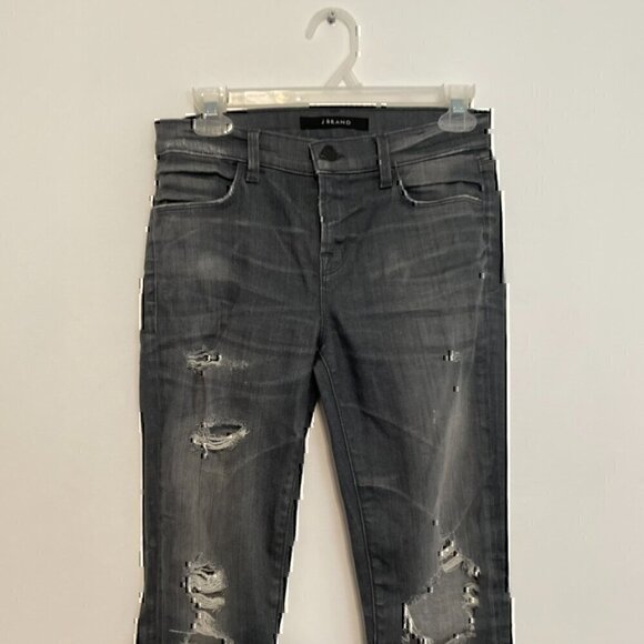 J BRAND Gray Ripped Rips Distressed Whiskered Faded Stretch Skinny Jeans 25 W25 - Picture 3 of 11